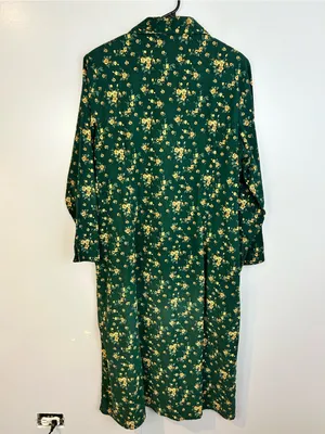 Vintage La Cera Green Floral Corduroy Button Down Cottagecore Midi Dress Large thumbnail 7