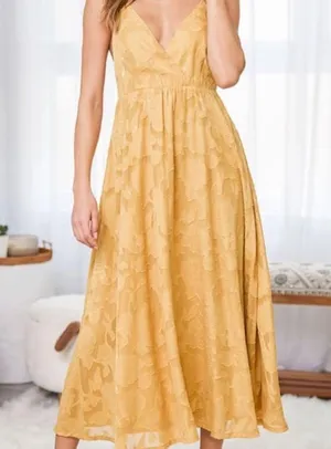 Lulus - Philosophy of Beauty Mustard Yellow Burnout Floral Midi thumbnail 1