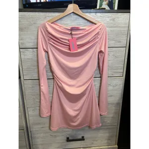 Edikted Pink Ruched Long Sleeve Mini Dress Boat Neck Bodycon Size M NWT thumbnail 4
