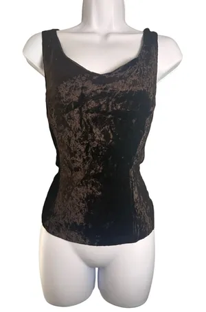 Sintesis Vintage Brown Crushed Velvet Sleeveless Tank Top Side Zip‎ Spain Sz L thumbnail 1