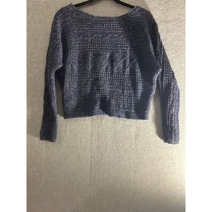 Abercrombie & Fitch‎ Womens Small Cropped Cable Knit Sweater Navy Blue Marled S thumbnail 4