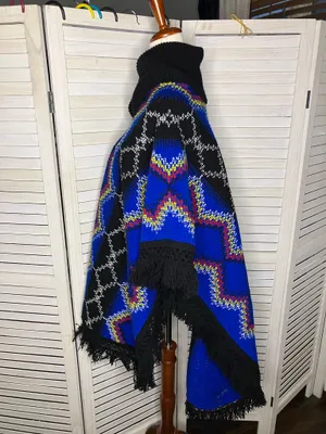 Geometric colorful poncho Blue thumbnail 2