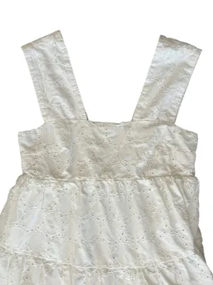 By Anthropologie Women’s Square Neck Eyelet White Lace Tiered Midi Dress Sz XXS thumbnail 3