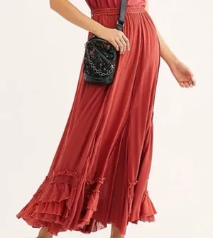 Free People FP One Cypress Ruffle Maxi Skirt Boho Terracotta NWOT L thumbnail 1