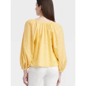 Universal Threads NWT Long Sleeve Cropped Yellow Floral Neck Tie Blouse Size L thumbnail 2