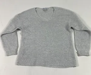 Tommy Bahama Sweater Pullover Womens XS Gray V-Neck Tight-Knit Sequin Ribbed thumbnail 1
