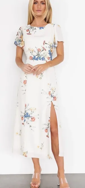 NWT Baltic Born Kristen Midi Dress in Cream Floral Women’s Size XS Smocked Back thumbnail 1