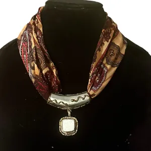 Vintage paisley silk scarf pendant necklace thumbnail 1