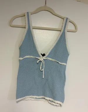 Forever 21 Baby Blue Knit Top Bow Tie Front thumbnail 1