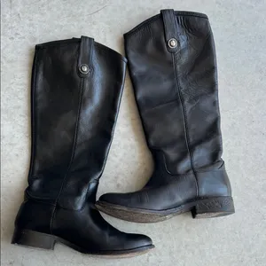 Frye Womens MELISSA BUTTON LUG TALL Vintage Black Riding Boots Sz 6B Leather ⬇️ thumbnail 1