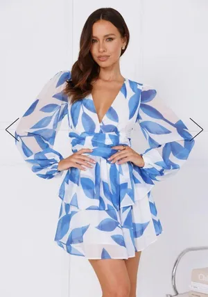 Hello Molly DREAMY DESTINATIONS LONG SLEEVE MINI DRESS BLUE size large thumbnail 2