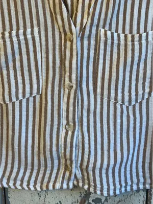 Love Notes Women's cotton gauze button down blouse, size Large brown stripes thumbnail 2