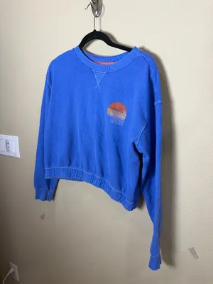 BILLABONG Faded Royal Blue Cropped Sweatshirt Scenic Route 73 Sunset Size Small thumbnail 3