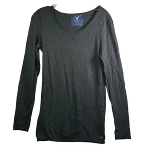 American Eagle Outfitters Gray Long Sleeve Scoop Neck‎ Top Women M Medium thumbnail 1
