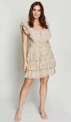 Anthropologie NWT Love The Label Ines Ivory Floral Tiered Ruffle Mini Dress thumbnail 3
