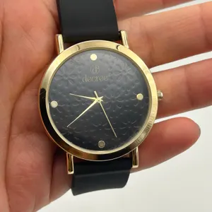 Decree Gold Tone Black Silicon Band Women’s Minimalist Watch New Battery thumbnail 7