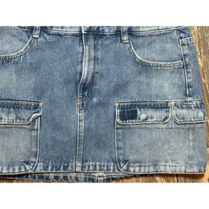 Zara Blue Denim Cargo Micro Mini Skirt Utility Pocket‎ Size Large Festival Y2K thumbnail 3