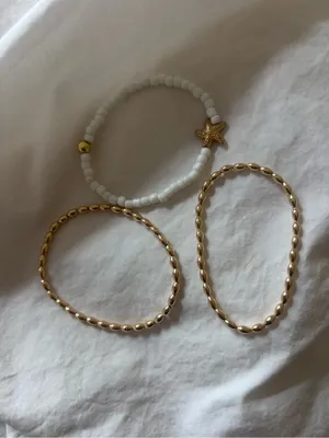 Handmade bracelet set (3) • white and gold beads thumbnail 3