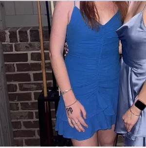 Zara blue runched dress thumbnail 2