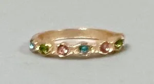 Gold Pink Blue Green Round Gemstone Diamond Band Ring Jewelry Size 7 💖 thumbnail 2