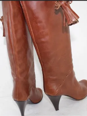 Saks 5th Avenue Women's Brown Leather Knee-High Tassel Boots thumbnail 4
