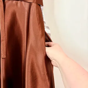 Miss Veil Satin Tea Length Dress Bow Detail Double V Neck Formal Brown Small NWT thumbnail 8