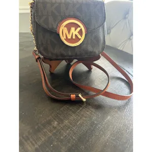 Michael Kors Brown Signature Logo Crossbody Bag Gold MK Medallion Mini Purse EUC thumbnail 3