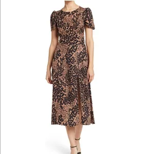 AFRM Jamie Print Open Back Short Sleeve Dress, Brown/Black Animal, Small, NWT‎ thumbnail 5