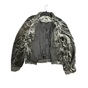 Free People Ruched Bomber Jacket Small Gray Plush Velvet Draped Zip‎ #L6-6 thumbnail 7