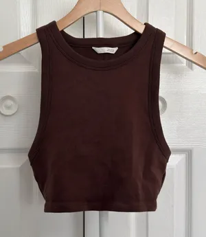 ZARA Top Cropped Tank Brown thumbnail 1