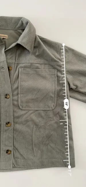 Democracy Women's Fall Soft Corduroy Cropped Jacket Lapel Collar Gray Green Tone Button-Up thumbnail 8