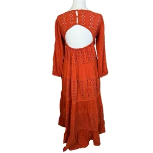 Free People Mockingbird Eyelet Tiered Maxi Dress Size XS Rust Orange Boho Chic thumbnail 7