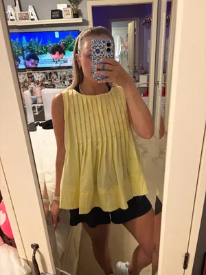 Yellow Pleated Babydoll Tank Top thumbnail 2