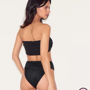 Black Hammered Trim Bandeau Bikini Top And Bottom Us M thumbnail 4