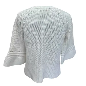Anthropologie‎ Sweater Women's Small Rosie Neira White Cotton Knit Bell Sleeves thumbnail 5