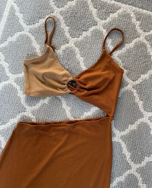 Brown Color Block Cut Out O Ring Mini Dress thumbnail 4