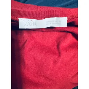 Zara Womens t-shirt Red Long Sleeve Crew Neck Cotton Blend Stretch Tee Large thumbnail 4