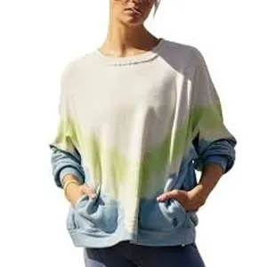 Free‎ People Sweatshirt Size L Key Lime Combo Movement Dip Dye Chevron Pullover thumbnail 3