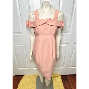 Maternity Blush Pink Off Shoulder Bardot Dress w/ Bow Detail on the Sleeve thumbnail 4