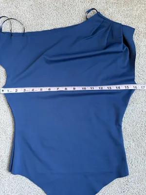 Iris Denim Blue Asymmetrical Bodysuit.  Size Medium thumbnail 5