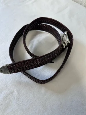Perry Ellis Portfolio Belt Mens 40 Brown Braided Leather Silver Buckle Preppy thumbnail 3