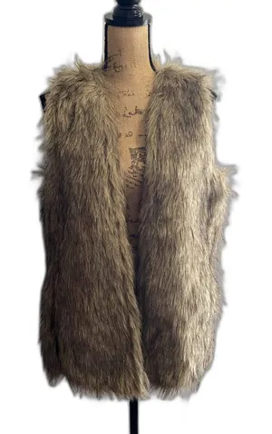 Escalier Light Brown‎ Faux Fur Vest Open Front Mob Wife Luxury Chic US Size 8 thumbnail 1