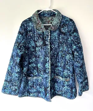 Blue Floral Quilted Reversible Button Front Jacket Vintage Inspired Grandmacore thumbnail 1