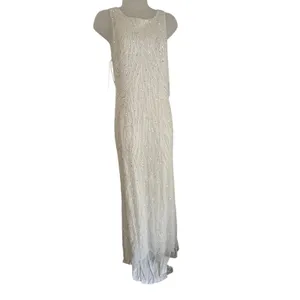 Lulus Glamourous Ever After White Sequin Beaded Backless Maxi Dress Medium Bride thumbnail 3