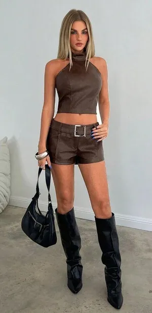 Brown leather like two piece set outcast Size XS thumbnail 2