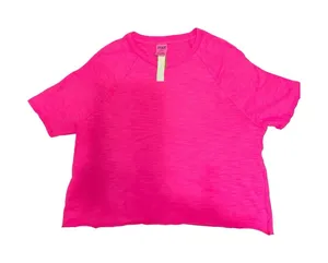 Victoria Secret PINK Crop Top Neon Pink Solid Short Sleeve Crew Neck Raw Cut Hem thumbnail 1