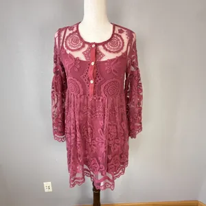 Free People Jens Pirate Booty El Sol Dark Rose Lace Babydoll Mini‎ Dress Size S thumbnail 2