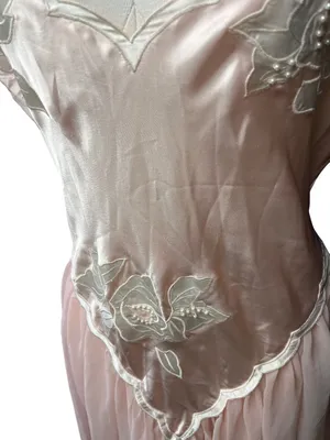 Vintage Victorias Secret Pink Satin & Sheer Embroidered Nightgown Slip Dress M thumbnail 8