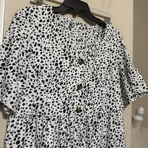 Dalmatian Tiered Polka Dot Mini Dress Spotted Black White Sz Small Spring Fun‎ thumbnail 4