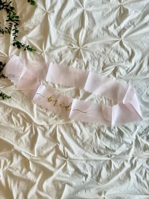 NWT Light Pink Scalloped "Bride" Sash – Gold Script Lettering thumbnail 3